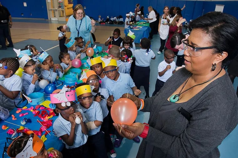 Dr. Mae Jemison, first African-American female astronaut went into space on the shuttle in 1992. She spoke with students from the General Philip Kearny Elementary school at 6th and Fairmount on Tuesday morning, October 13, 2015. (ALEJANDRO A. ALVAREZ / Staff Photographer )