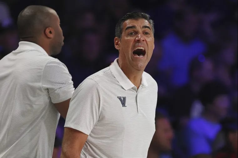 Villanova coach Jay Wright, here coaching Friday in the Bahamas, welcomes the two-game series against Kansas.