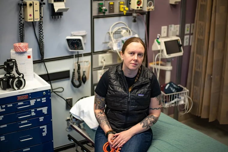 Martha Phillips sits in the emergency room at PeaceHealth St. Joseph Medical Center in Bellingham, Wash.