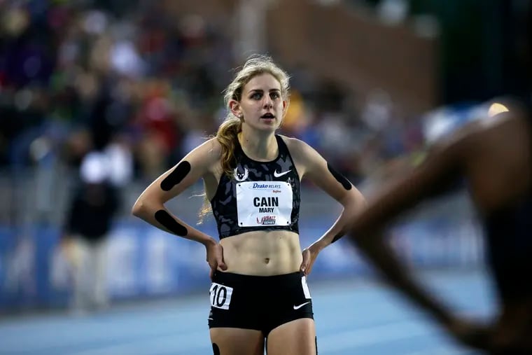 In this April 29, 2016, file photo, Mary Cain walks off the track after competing in the women's special 1500-meter run at the Drake Relays athletics meet, in Des Moines, Iowa. Nike will investigate allegations of abuse by runner Mary Cain while she was a member of Alberto Salazar's training group. Cain joined the disbanded Nike Oregon Project run by Salazar in 2013, soon after competing in the 1,500-meter final at track and field's world championships when she was 17.