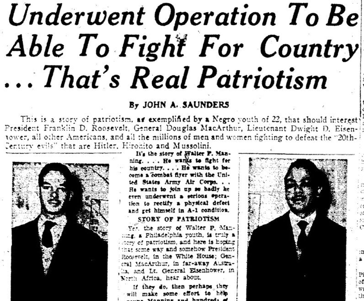 A newspaper story from 1942 detailing the heroism of Walter P. Manning.