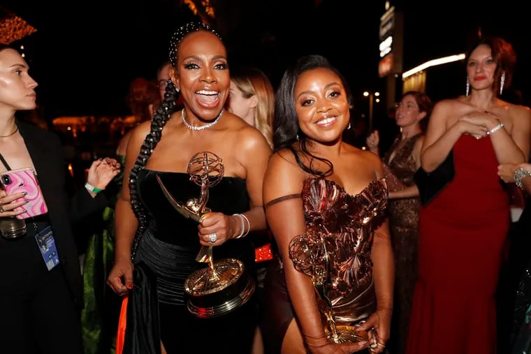 Quinta Brunson, left, and Sheryl Lee Ralph at the 74th Emmy Awards Governors Gala on Monday at the LA Convention Center in Los Angeles.