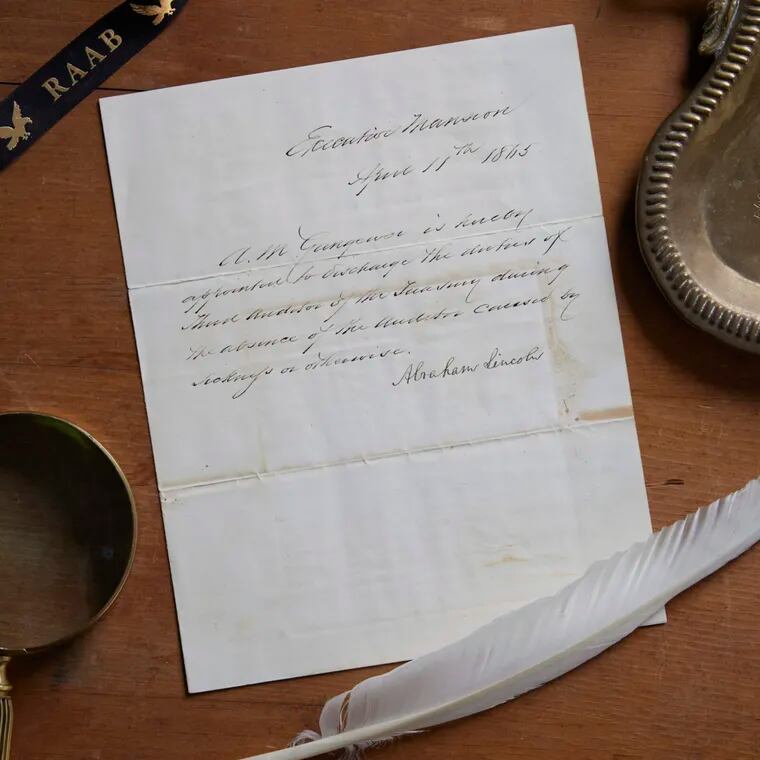 A presidential order signed by Abraham Lincoln in 1865 was found locked inside a desk. The Ardmore-based Raab Collection is selling the letter for $45,000.