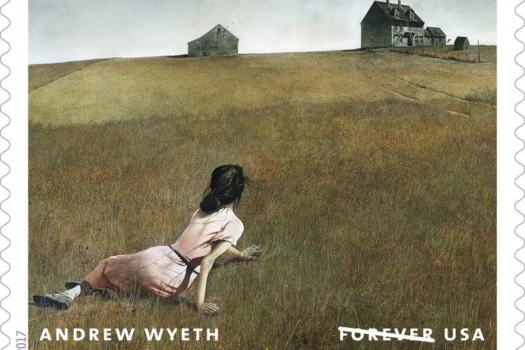 Andrew Wyeth’s famous “Christina’s World” (1948) is now featured on one of 12 U.S. stamps issued on July 12 to commemorate the centenary of Wyeth’s birth.