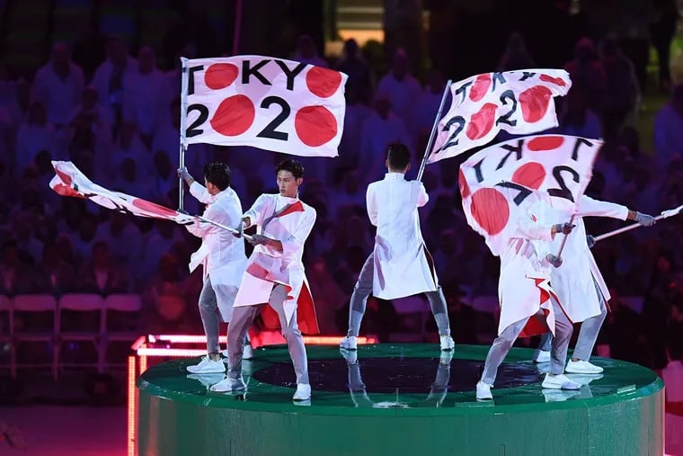 Performers promote the 2020 Tokyo Olympics at the closing ceremony in 2016 in Rio de Janeiro.