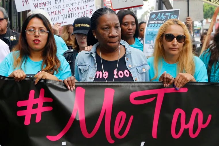 Tarana Burke ( center ) originated the Me Too movement a decade ago. The “Silence Breakers” of the #MeToo movement have been named Time’s person of the year.  Tarana Burke, center, joins participants marching against sexual assault and harassment, Los Angeles, Sunday, Nov. 12, 2017