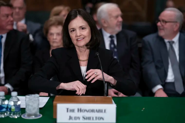 President Donald Trump's nominee to the Federal Reserve, Judy Shelton, appears before the Senate Banking Committee for a confirmation hearing, on Capitol Hill in Washington, Thursday, Feb. 13, 2020.