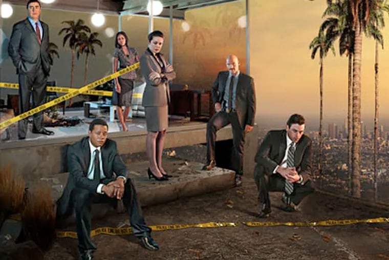 From left: Alfred Molina, Terrence Howard, Regina Hall, Megan Boone, Corey Stoll and Skeet Ulrich star in "Law & Order: Los Angeles."
