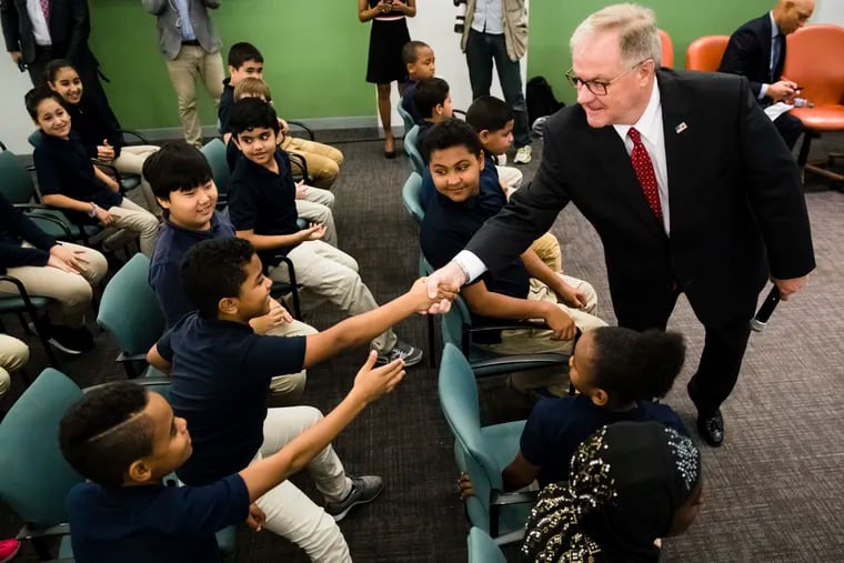 Scott Wagner, the Republican nominee for governor of Pennsylvania, meets with students in Philadelphia on Oct. 10.