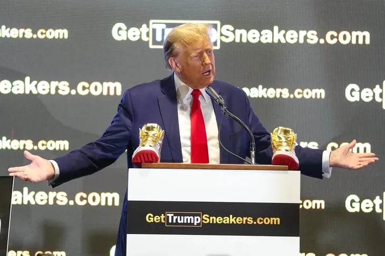 Republican presidential candidate Donald Trump speaks at Sneaker Con at the Pennsylvania Convention Center on Saturday.