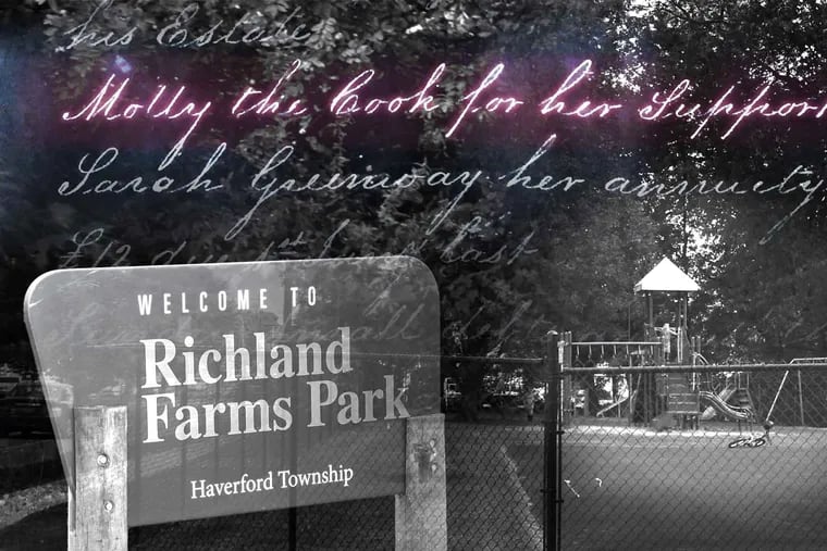 Richland Farms Park in Haverford Township, the site of an 18th-century estate where people were enslaved, contains a basketball court and playground equipment, but no trace of its long history of slavery.
