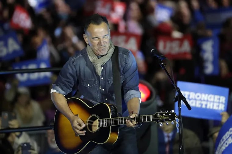 Bruce Springsteen performs during a Hillary Clinton campaign event at Independence Mall on Monday, Nov. 7, 2016 in Philadelphia.