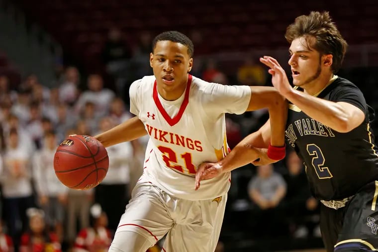 Tym Richardson (left) of West Chester East, shown here in a 2019 game vs. Sun Valley, has helped the Vikings to a 27-2 record and a berth in the PIAA, Class 5A second round.