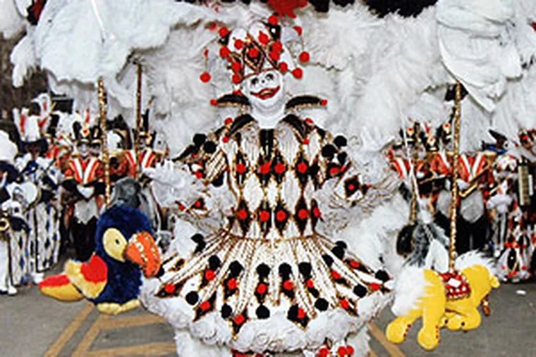 Bob Shannon Jr., captain of Quaker City String Band, during the Mummers Parade in 1988. The string band's theme that year was "Last Wound Up."