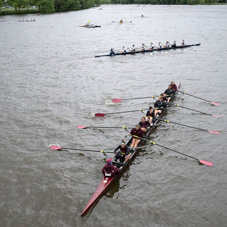 Rowers line up to compete in the Dad Vail Regatta on Friday.