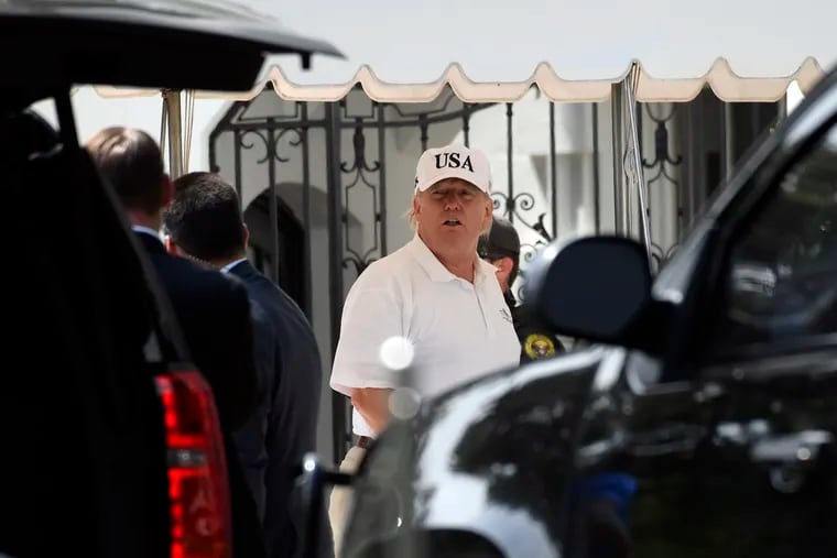President Donald Trump gets out of his car and heads into the White House in Washington, Sunday, June 16, 2019, after spending the day golfing with Sen. Lindsey Graham, R-S.C., at his golf club in Sterling, Va. (AP Photo/Susan Walsh)