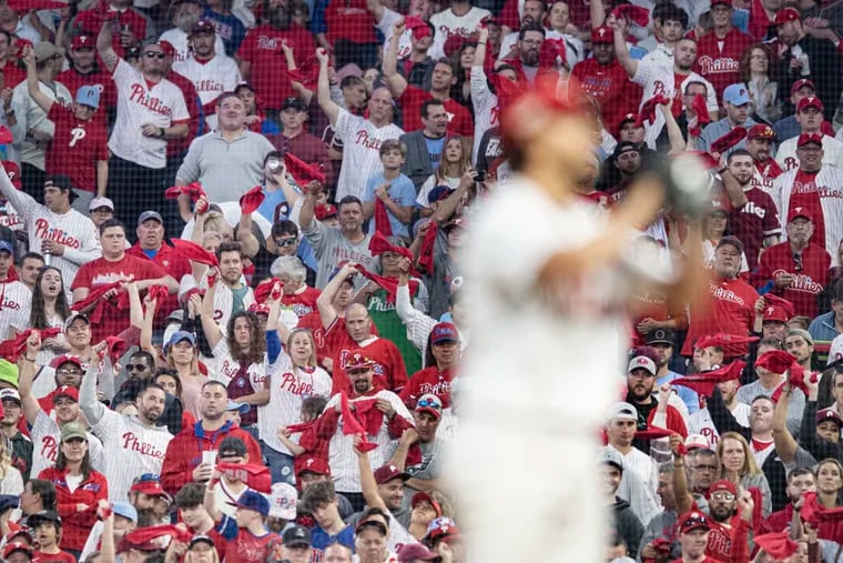 Phillies fans cheer for Aaron Nola during Game 3 of the NLDS against the Braves in 2022.