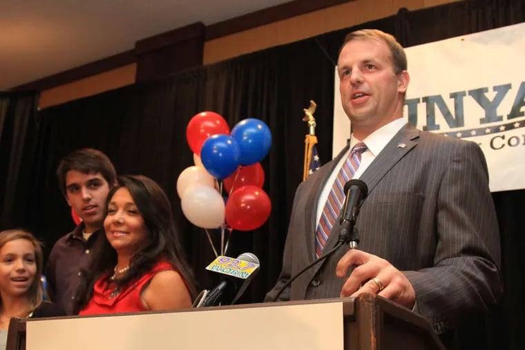 Republican Jon Runyan accepts his reelection to Congress with his family at the Westin in Mount Laurel, NJ.