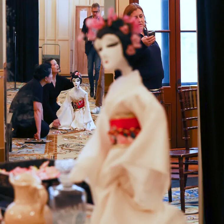The doll and puppet of protagonist Cio Cio San is seen during a rehearsal of Opera Philadelphia’s Madame Butterfly at the Academy of Music in Philadelphia on Friday, April 12, 2024. The show’s opening night is April 26.