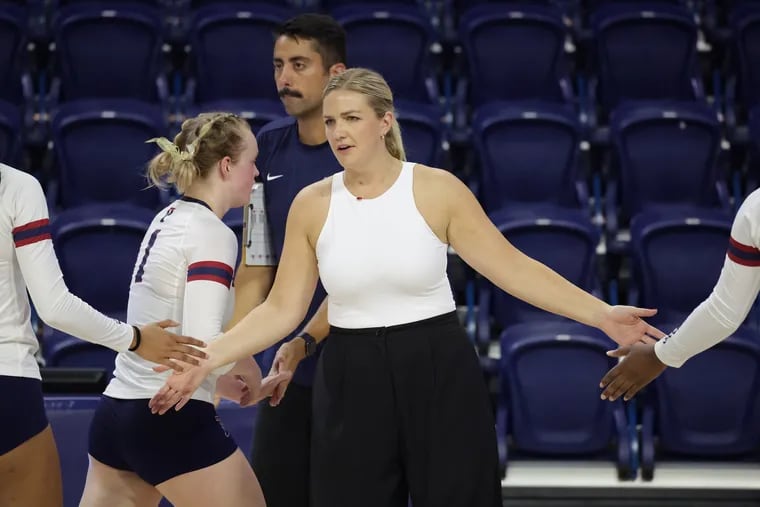Penn coach Meredith Schamun during a match against Villanova. She took over in 2020 and has gone 13-54 as she engineers the Quakers' turnaround.