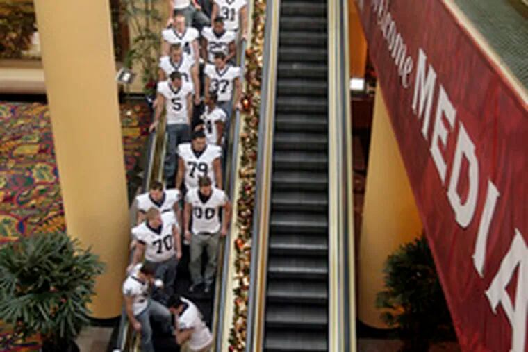 Nittany Lions depart a media event in Los Angeles. State College just leaves USC players cold.