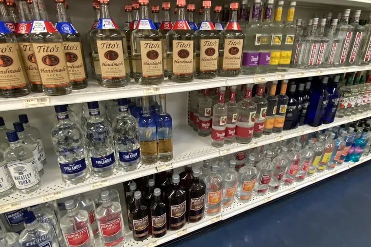Prices of some popular wine and spirit brands will rise in Pennsylvania on Jan. 15. This was part of the vodka selection at the Fine Wine & Good Spirits store in Ambler in February 2022.