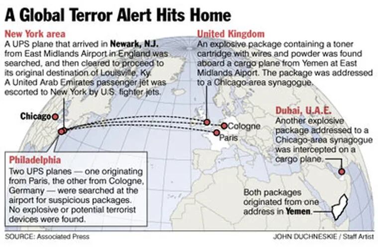 A global connection: Map shows details of how Philadelphia became involved in an international terror scare.