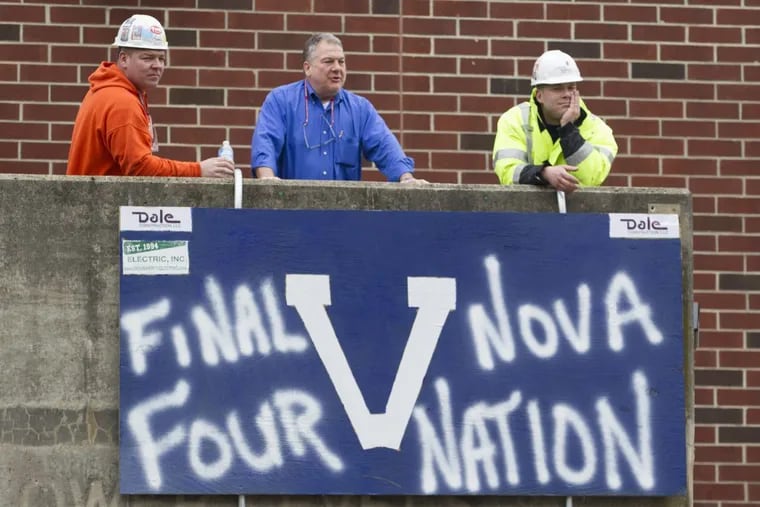 Some construction workers working on The Pavilion came out for a send-off for Villanova’s basketball team.