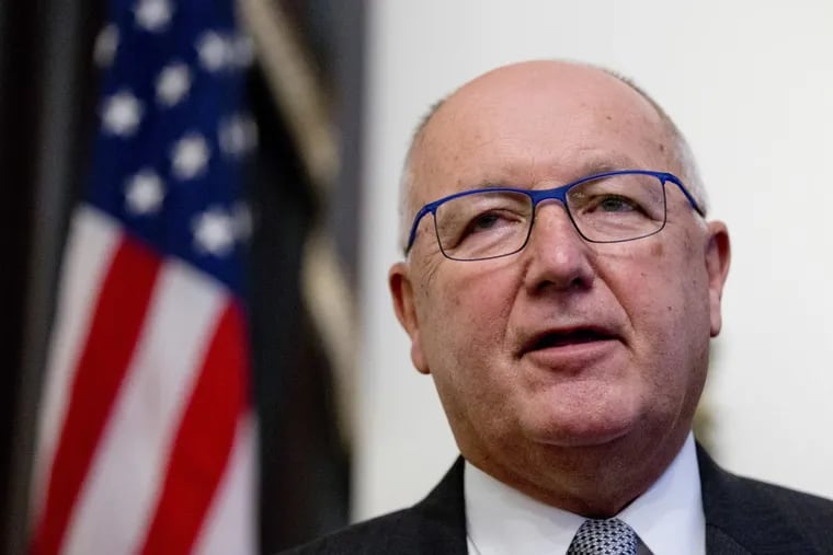 Pete Hoekstra, new U.S. ambassador to the Netherlands, gives a statement during a press conference at his residence in The Hague, Netherlands, Wednesday, Jan. 10, 2018.