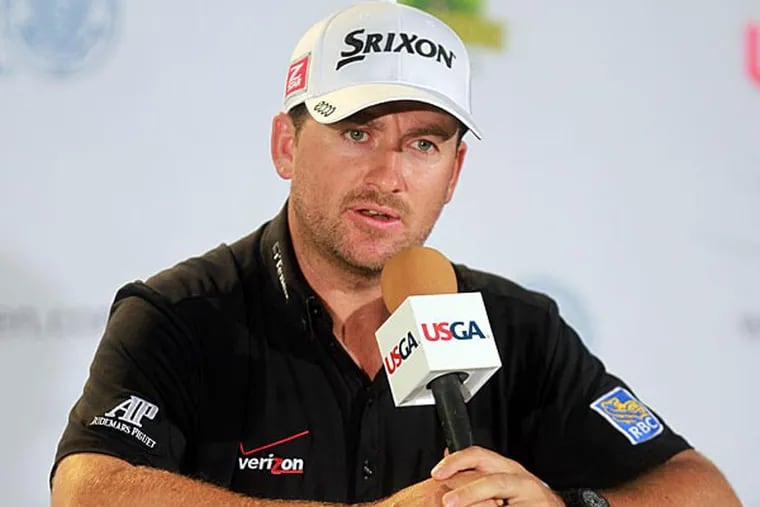 Graeme McDowell gives an interview with reporters at the 2013 U.S. Open Championship on Tuesday, June 11. (David Swanson/Staff Photographer)