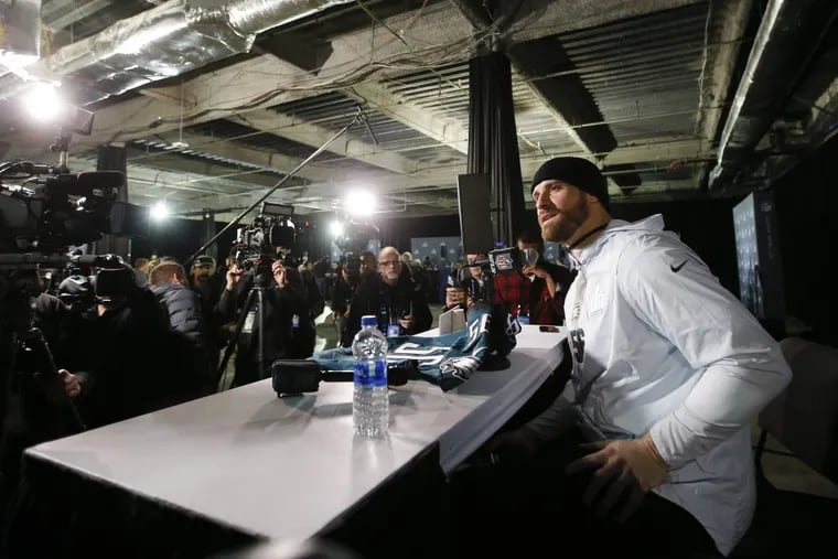 Eagles defensive end Chris Long during a media appearance at the Mall of America in Bloomington, Minn.