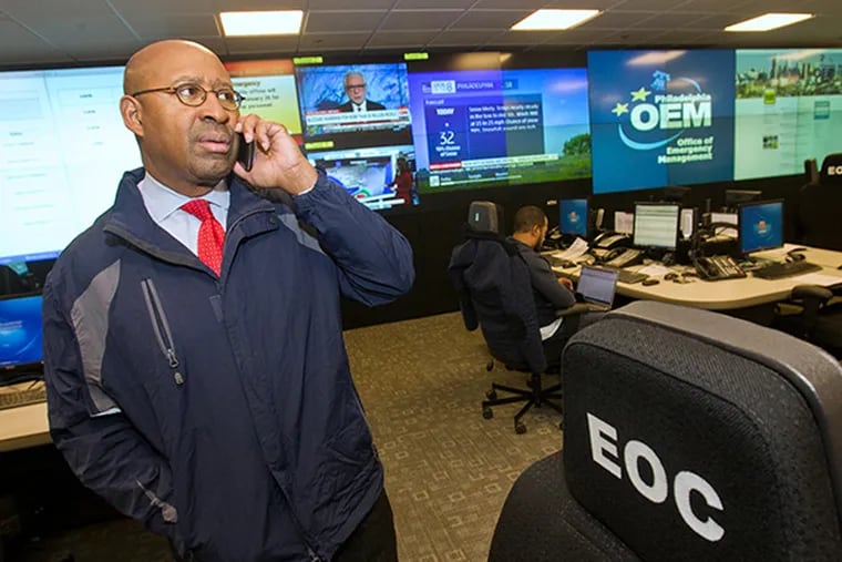 Philadelphia Mayor Michael Nutter during tour the Emergency Operations Center at 3rd and Spring Garden on the afternoon of Monday, January 26, 2015. The city and region are preparing for a possible blizzard. ( ALEJANDRO A. ALVAREZ / STAFF PHOTOGRAPHER )
