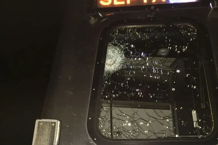 The windshield of the SEPTA train that was hit by a projectile. (Photo courtesy of SEPTA)