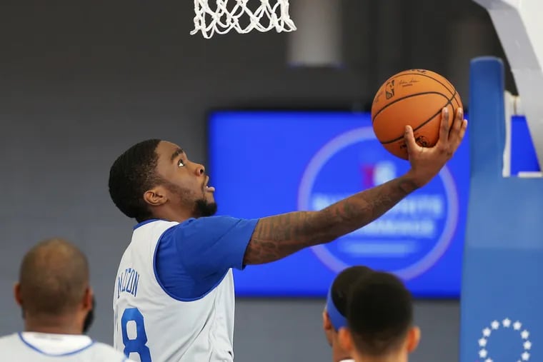 Sixers guard Shake Milton (18) started against the Charlotte Hornets Friday night.