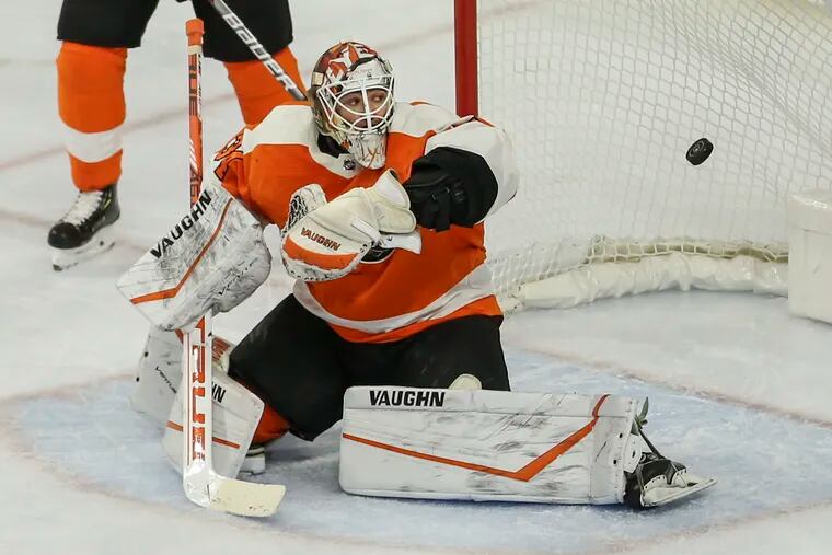 Flyers' goalie Alex Lyon can't stop the goal of Canadiens' Ilya Kovalchuk during the third period at the Wells Fargo Center in Philadelphia, Thursday,  January 16, 2020.  Canadiens beat the Flyers 4-1.