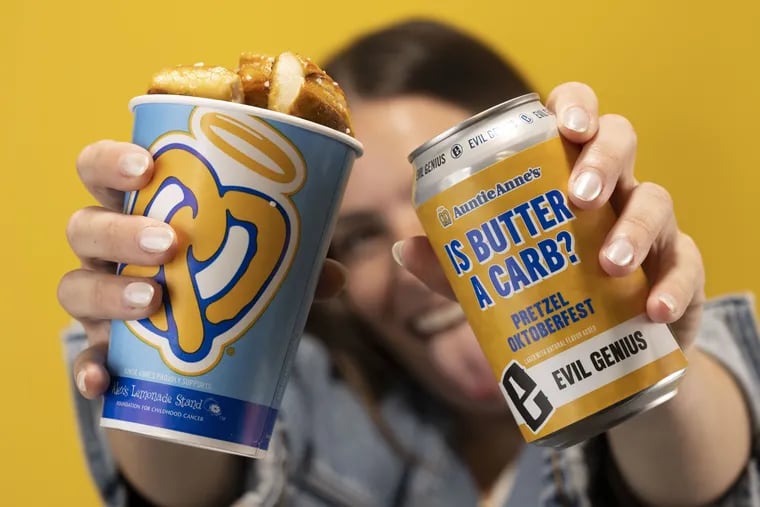 Is Butter a Carb? is made with Auntie Anne's pretzels in the mash of beer from Evil Genius.