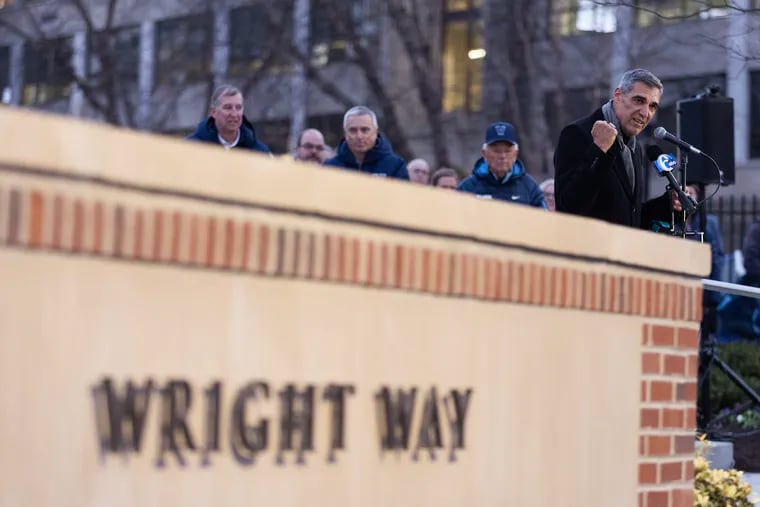 Before the Nov. 29 game against St. Joseph's, Villanova renamed the road between the Davis Center and the Finneran Pavilion "Wright Way" in honor of former coach Jay Wright.
