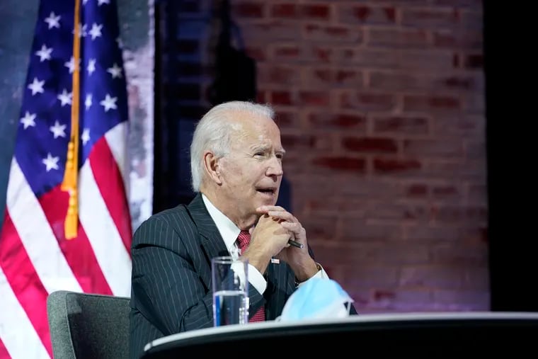 President-elect Joe Biden participates in a meeting with the National Governors Association's executive committee at The Queen theater in Wilmington, Del., on Thursday.