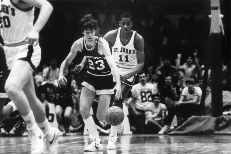 Fran McCaffery (23), whose game revolved around slick ballhandling and passing, earned the nickname "White Magic" playing alongside Lewis "Black Magic" Lloyd in the Sonny Hill League.