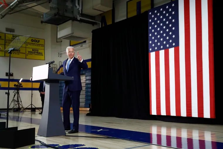 Democratic presidential candidate, former Vice President Joe Biden speaks at Alexis Dupont High School in Wilmington, Del., Tuesday, June 30, 2020. (AP Photo/Patrick Semansky)