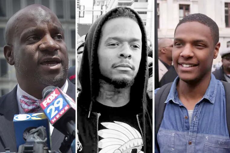 (From left to right) Rev. Mark Tyler, Hakim Thompson and Paul-Winston Cange, all participants in Thursday's "Philly is Baltimore" protest.