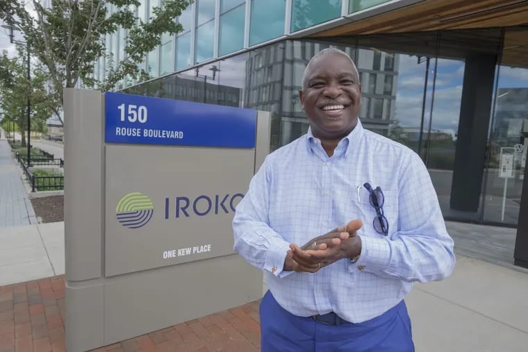 Iroko Pharmaceuticals chairman Osagie Imasogie outside the Iroko offices at the Navy Yard in September 2016.