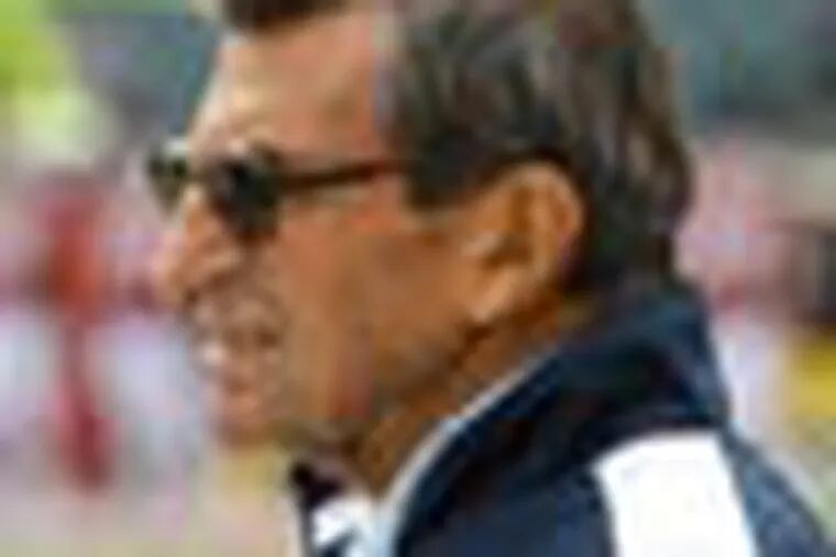 Penn State Head Football Coach Joe Paterno walks the sidelines prior to Penn State's 14-10 victory over Temple University.   The season would prove to be Paterno's last at Penn State due to the Jerry Sandusky sex abuse scandal. SPORTS BEST YEAR END  ( Charles Fox / Staff Photographer )  NITS18P, 9/17/2011, TEMPLE HOSTS PENN STATE AT LINCOLN FINANCIAL FIELD, PHILA., PA.