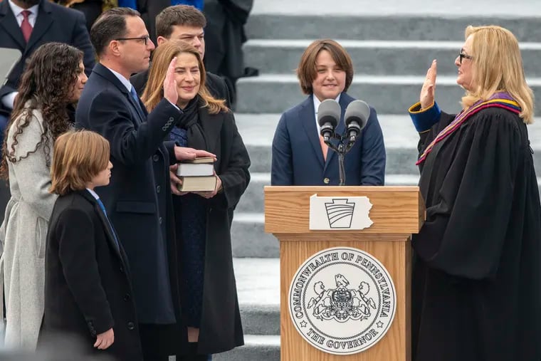 Josh Shapiro is sworn in as the 48th Governor of Pennsylvania during inauguration ceremonies at the state Capitol in Harrisburg Tuesday, Jan. 17 2023.