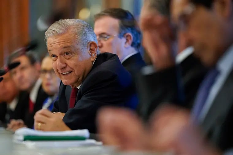 Mexican President Andrés Manuel López Obrador speaks during a working breakfast with Secretary of State Antony Blinken at the National Palace in Mexico City, Friday, Oct. 8, 2021.