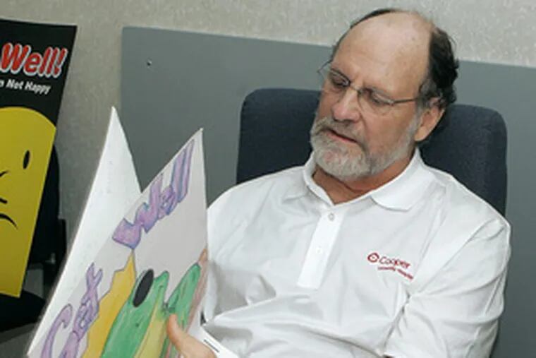 Gov. Corzine was reading cards in his room on Thursday. He got two visitors yesterday.