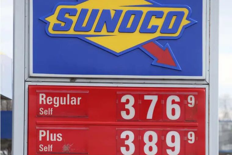 Gas prices at a Sunoco in Pottstown, Pa., February 20, 2013. ( DAVID SWANSON / Staff Photographer )