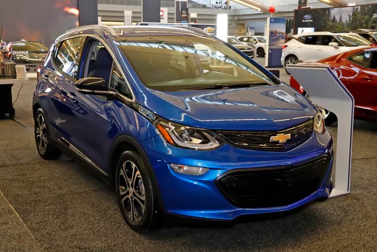 A 2020 Chevrolet Bolt EV is displayed at the 2020 Pittsburgh International Auto Show in Pittsburgh. GM is expected to spend $27 billion on electric vehicles and associated products between 2020 and 2025.