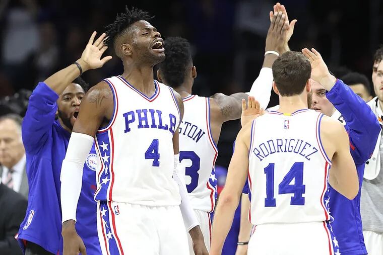 Nerlens Noel lets out a cheer as the Clippers are forced to call a timeout during the 4th quarter.