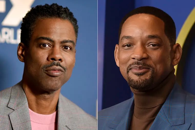 In this combo of file photos, Chris Rock (left) appears at the the FX portion of the Television Critics Association Winter press tour in Pasadena, Calif., on Jan. 9, 2020; and Will Smith appears at the 94th Academy Awards nominees luncheon in Los Angeles on March 7, 2022.